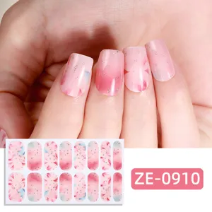 Gradient pink glitter nail wraps foil stickers set for women manicure art design 16pcs