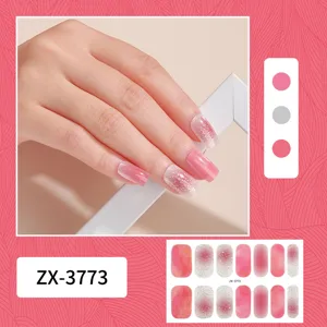 Adesivi per unghie trasparenti sfumati 3D rosa glitter quadri adesivo per manicure d'arte