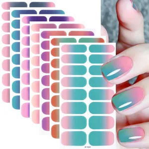 Gradient nail wrap stickers 16 fingers simple colorful manicure strips for women girls daily use
