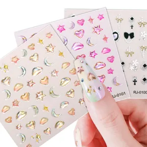 5D Embossed Soft Gel Nail Art Stickers Star Moon Heart Floral Transparent Adhesive Decals DIY Manicure Decorations