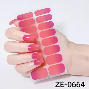 Gradient Pink Nail Polish Wraps 16 Tips Solid Color Simple Manicure Stickers for Women
