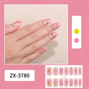 Adesivi per unghie rosa sfumati trasparenti con smalto gel 3D e polvere glitterata