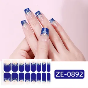 Adesivi per unghie con sfumatura glitter blu 3D, eleganti wrap per unghie finte per donne.