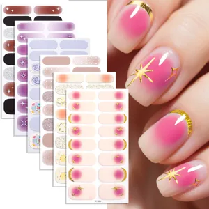 Gradient Glitter French Nail Wraps 3D Hot Stamping Nail Art Stickers For 16 Fingers