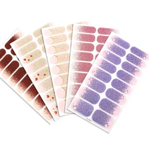 Gradient glitter nail polish wraps stickers set, 16 tips full cover manicure decals.