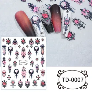 Gothic 5D embossed nail stickers with dark rose and skull designs for DIY manicure art.