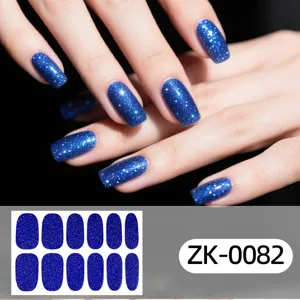 Blue glitter nail wraps full cover adhesive nail art stickers for women charming style
