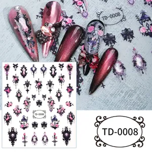 5D Gothic Dark Rose Nail Art Stickers Embossed Decals Halloween DIY Manicure Design Details