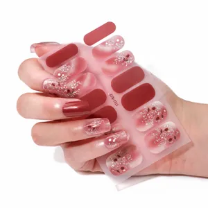Adesivi per unghie glitterati con sfumatura rosa 3d adesivo floreale per manicure foglio