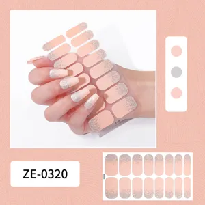 Glitter nagelsticker set, 16 stuks perzik roze manicure nageldecoratie voor dagelijks.