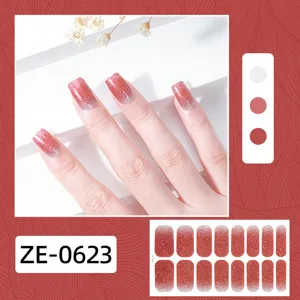 Strisce per unghie con glitter rossi copertura completa adesivi manicure nail art decori