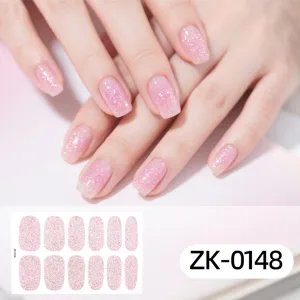 Pink glitter full cover nail wraps cute sparkly sticker set for women girl manicure art