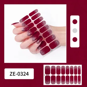 Bordeauxrode glitter nagelsticker set, glanzende verloop nagel wraps voor dames en meisjes.