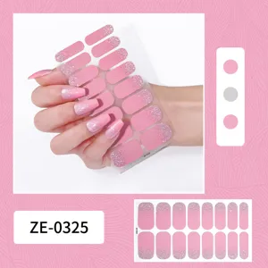 Roze verloop glitter nagelwraps volledige dekking zelfklevende nagelstickers voor manicure art