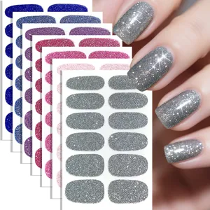 Glitter nail art stickers full wrap shiny manicure decals for women girls sparkling decor