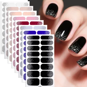 Volledige Wikkeling Verloop Glitter Nagelstickers Waterdichte Zelfklevende Nail Art Decals Voor Vrouwen Dagelijkse Nageldecoratie