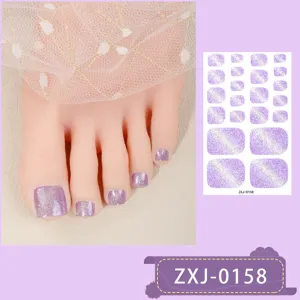 Purple glitter gradient toenail wraps, waterproof glossy false toe nail stickers for women.