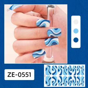 Pegatinas de uñas con purpurina azul, diseño de manicura elegante para mujeres.