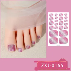 Pink glitter gradient toe nail stickers waterproof sparkly artificial toenails 1pc