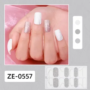 Pegatinas de uñas francesas blancas y con purpurina plateada, elegantes adhesivos para manicura.