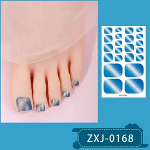 Blue gradient cat eye toenail stickers waterproof glitter toe nail art wraps for women