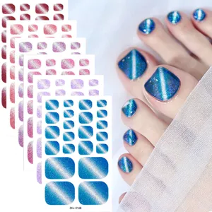 Gradient cat eye toe nail stickers sparkling glitter waterproof press on toenails main
