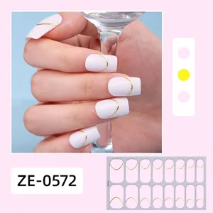 Uñas postizas minimalistas francesas con línea dorada pegatinas de arte de uñas