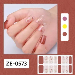 Pegatinas de uñas con purpurina de hoja de oro florales elegantes tiras de manicura