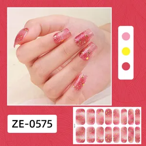 Pegatinas de uñas brillo dorado degradado rojo set completo manicura DIY adhesivo.