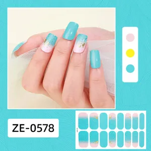 Pegatinas de uñas degradadas azul rosa hoja de oro estrella luna set de manicura profesional