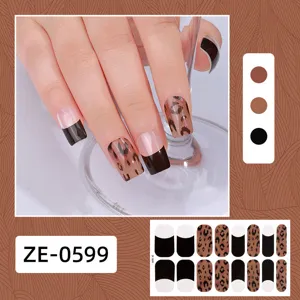 Pegatinas de uñas francesas con estampado de leopardo elegantes uñas postizas negras para mujer