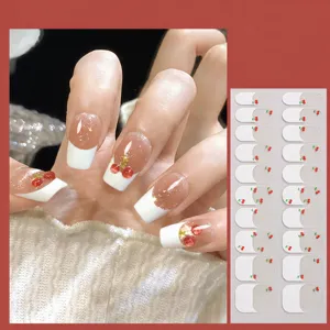 French cherry nail wraps double row adhesive press-on nails manicure stickers 20 tips