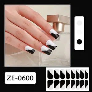 Pegatinas de uñas negras y blancas con línea de purpurina plateada manicura 1 pz
