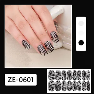 Pegatinas de uñas con purpurina y estampado de cebra, envolturas de uñas de moda para manicura.