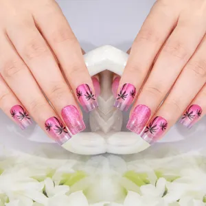 Pegatinas de uñas con purpurina degradada transfronteriza con patrón de palmera negra.