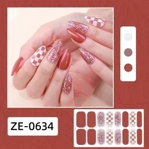 Adesivi per unghie a quadri rosa glitterati eleganti strisce adesive per manicure