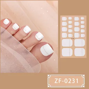 White glitter line toenail polish sticker minimalist style pedicure sticker set.