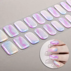 Strisce per Unghie in Gel UV Semi-Curato con Sfumatura Francese Kit di Adesivi per Unghie Lucidi Colorati con Lima e Bastoncino di Legno per Donne