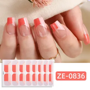 Wrap per unghie geometrici rosa e corallo unghie finte quadrate corte adesivi per manicure.