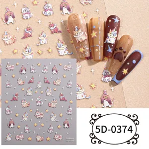 5D Embossed Cute Cartoon Cat Dog Nail Art Stickers Adhesive Decals Manicure Decorations
