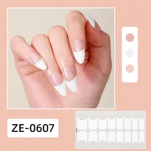 French style nail polish wraps with white tips and silver glitter, easy DIY manicure sticker sheet.