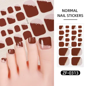 Adesivi per unghie dei piedi marroni nude estivi con design sfumato glitterato, fogli professionali.