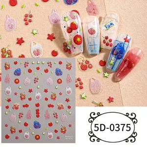 5D embossed tomato nail stickers cute mesh bag fruit adhesive nail decals for art design