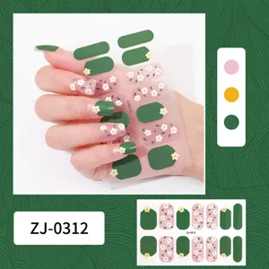 Set di adesivi per unghie con margherite verdi e rosa per una facile manicure fai da te carina.