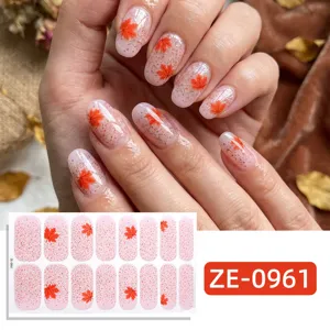 Adesivi per unghie foglia d'acero autunnale 3D glitter decorazioni per la manicure