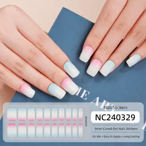 UV semi-indurito gel adesivi per unghie sfumato rosa blu manicure 20 pezzi set