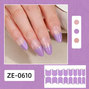 Purple French tip nail wraps with glitter line, elegant press on nails for women daily wear.