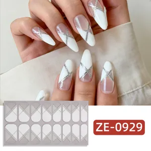 Cross glitter white nail wrap stickers, 16 tips full cover gel nail strips for women art.
