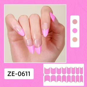 French style pink glitter nail wrap detail showing finger wear effect, color swatch and sheet.