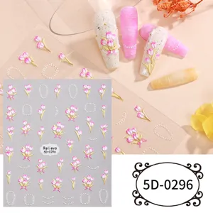 5D embossed tulip nail stickers DIY floral nail art decorations fresh style decals for manicures